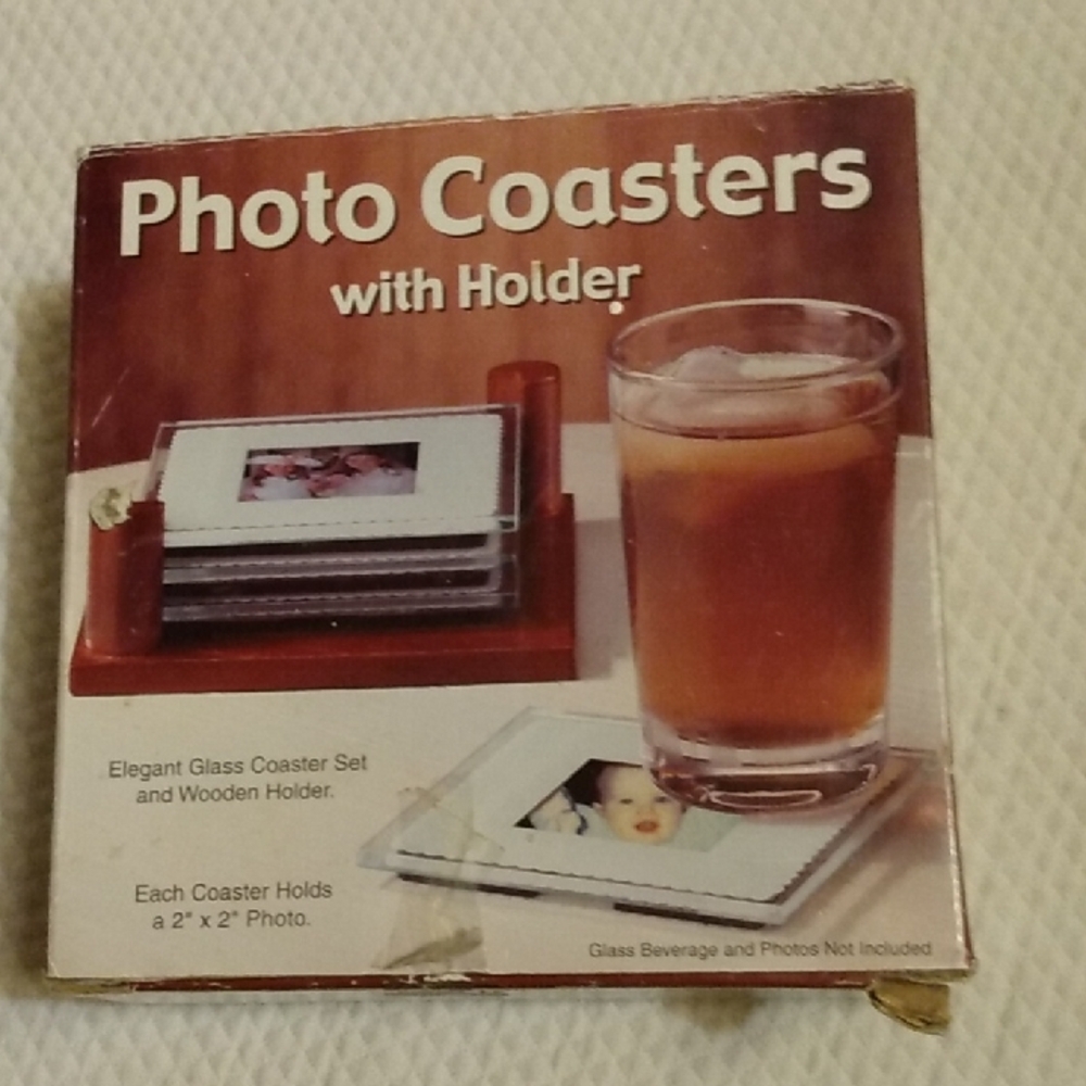 Glass Photo Coasters with Holder